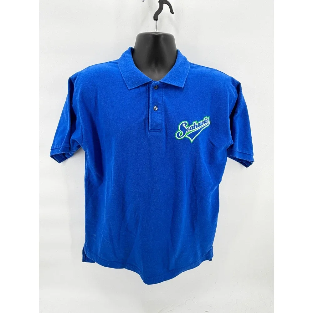 Vintage Fruit of the Loom Seattle Seahawks Polo Shirt Large Blue Embroidered 90s